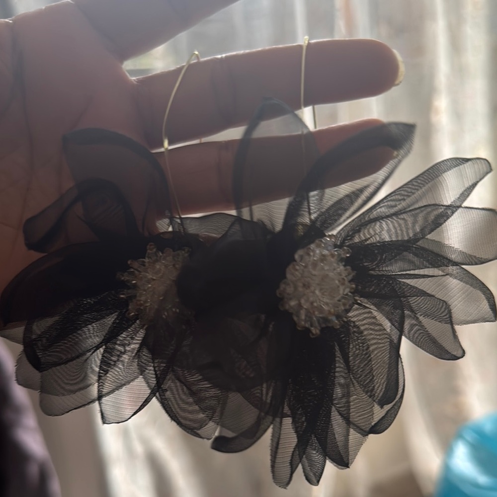 Elegant Black Floral Earrings